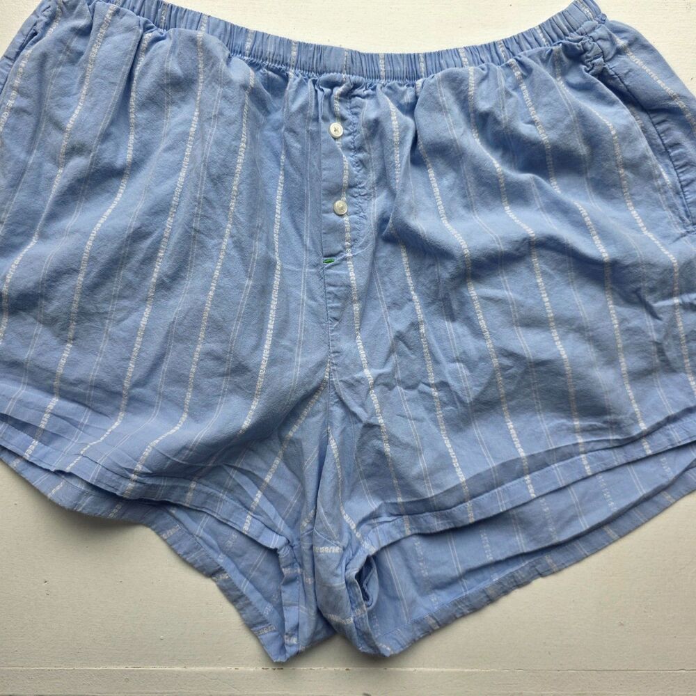 Aerie Sleep Shorts Cotton Blue White Stripe Elastic Waist Comfy Oversized PJ's L